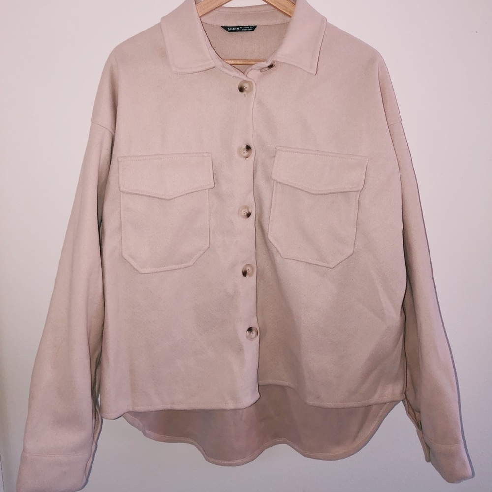 SHEIN Cream Buttoned Shacket